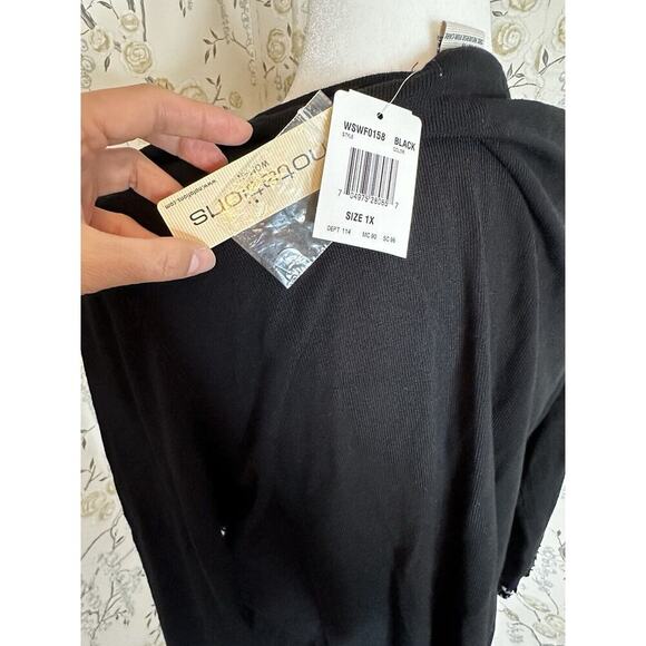 NWT Notations Women's Top Size 1X Sequined Layered Stretch Black - Picture 7 of 8